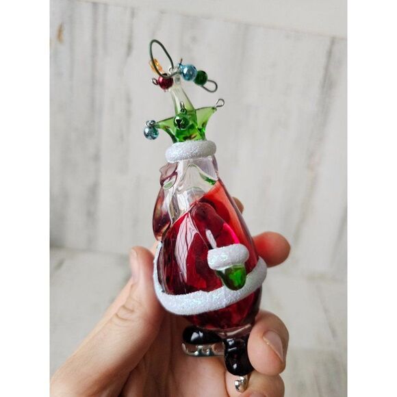 Santa ice skating glass ornament funny Xmas set tree - Picture 12 of 16
